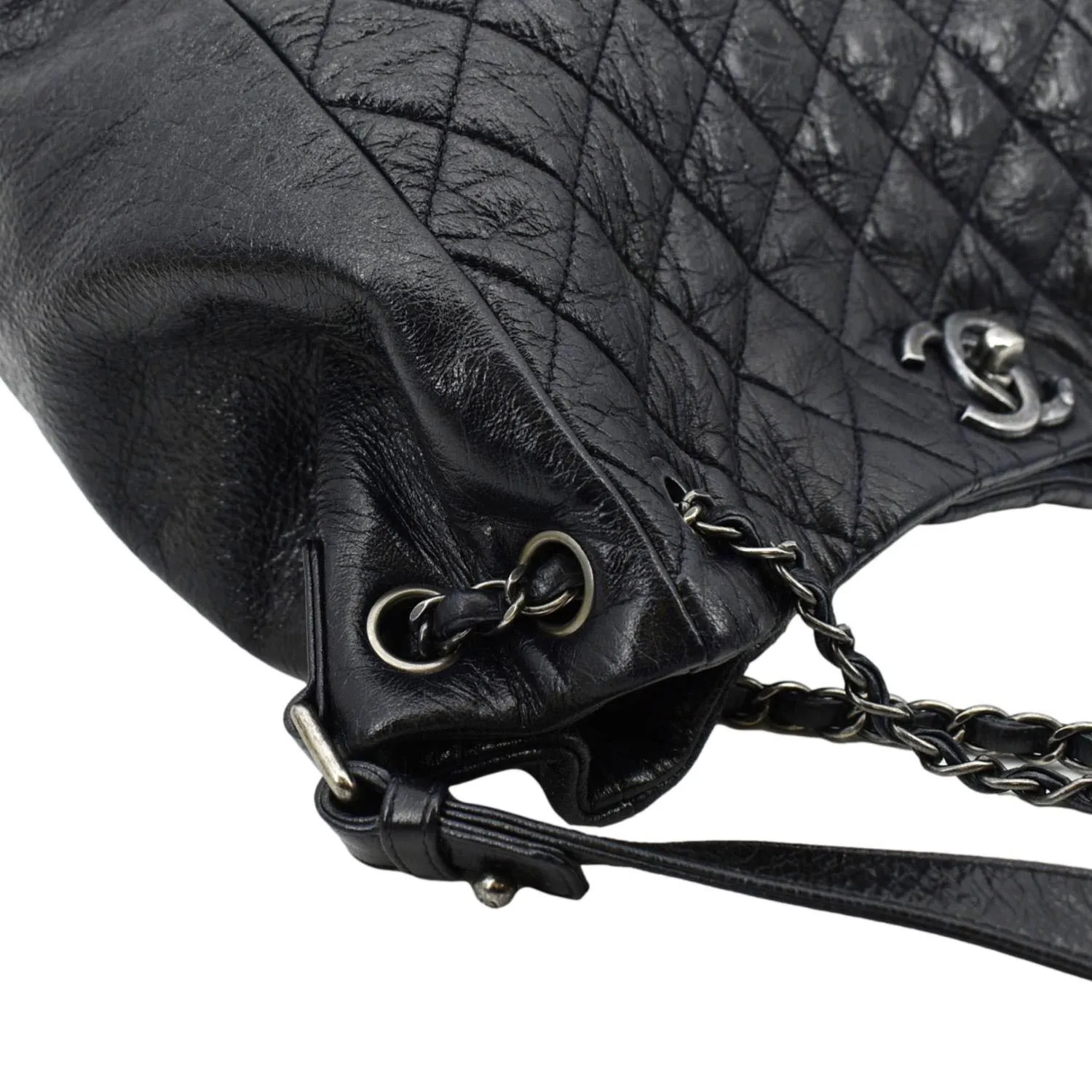CHANEL Glazed Aged Calfskin Distressed Tote Shoulder Bag Blue
