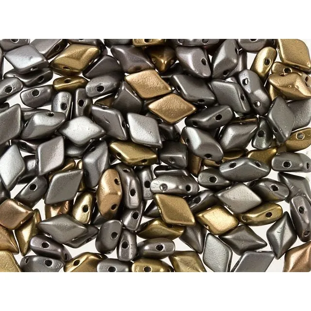 Czech Glass GemDuo, 2-Hole Diamond Shaped Beads 8x5mm, Matte Metallic Leather  (2.5" Tube)
