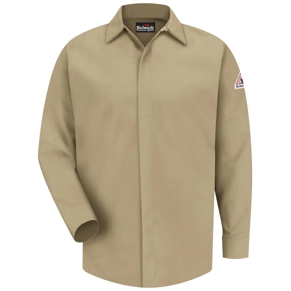 FR MIDWEIGHT GRIPPER-FRONT POCKETLESS WORK SHIRT - KH-Khaki | Bulwark SLS2
