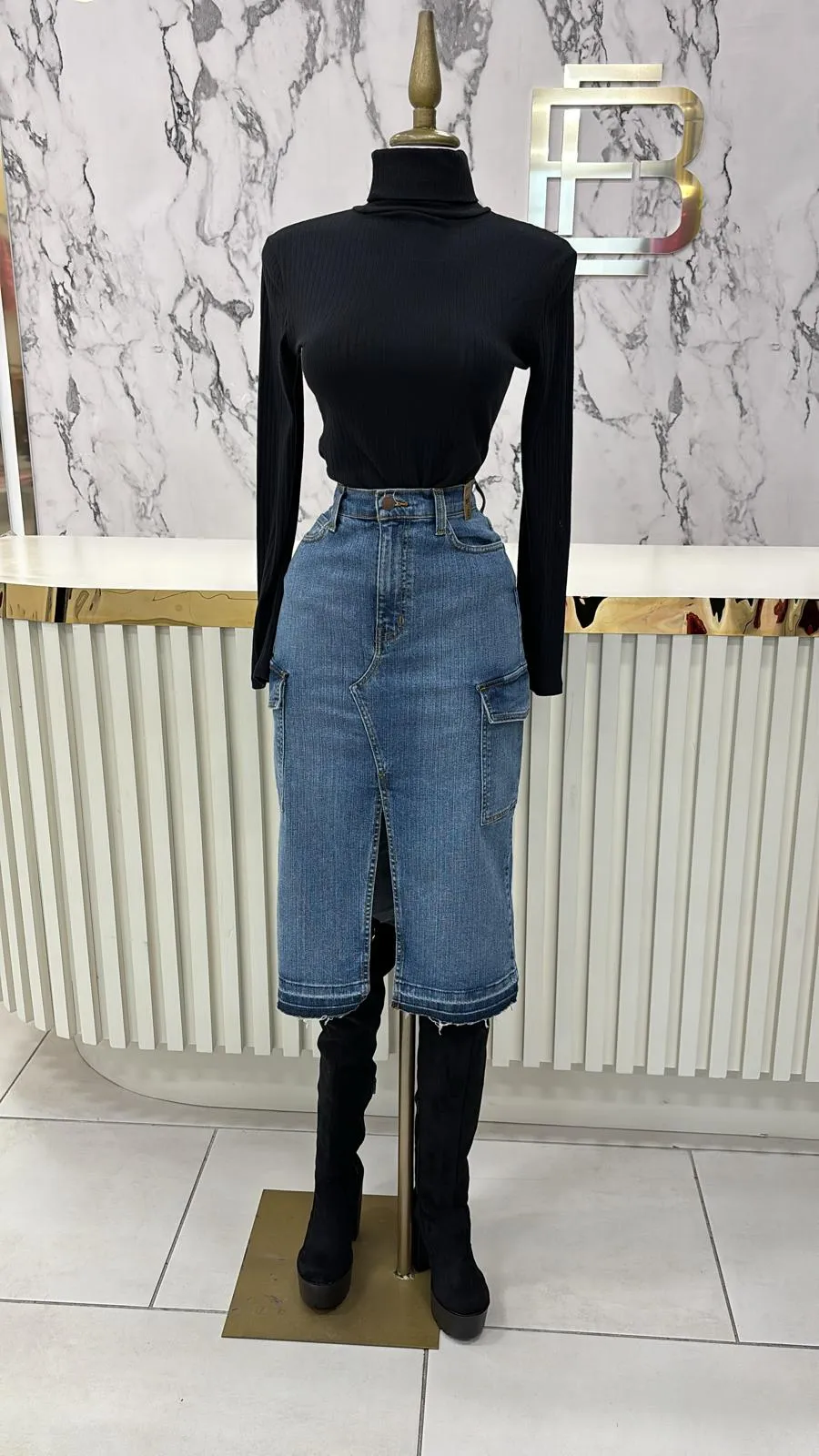 High waist denim skirt