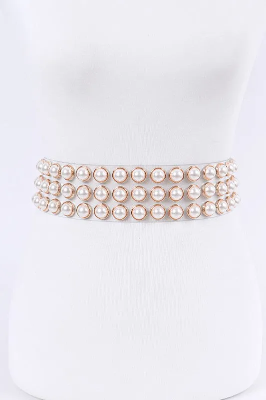 Pearl Studs Clear PVC Belt