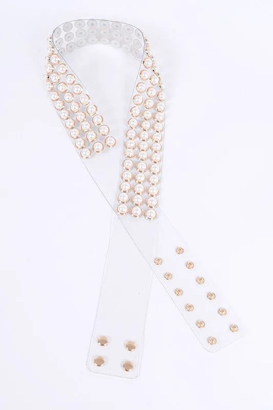 Pearl Studs Clear PVC Belt