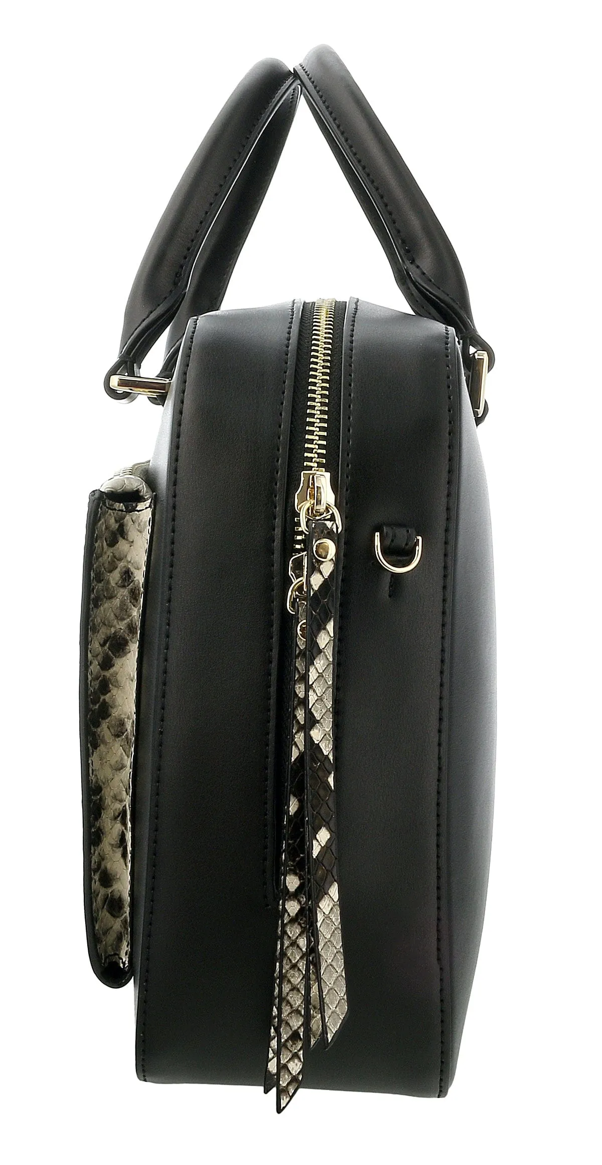 Roberto Cavalli Class Black Snakeskin Textured  Structured Susan Twin Handle Medium Handbag
