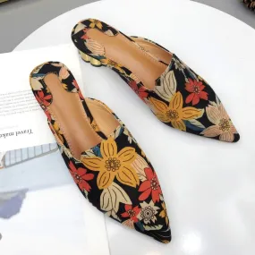 Roman Fashion Pointed-toe Floral Flats