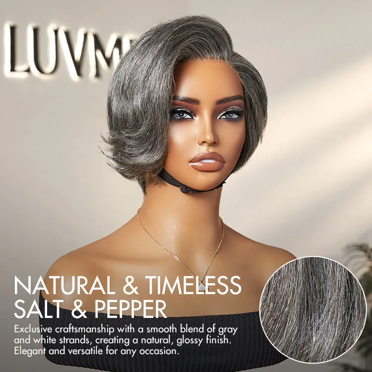 Salt and Pepper Short Pixie Cut Wig Glueless Minimalist HD Lace Grey Wig Pre-Cut Lace
