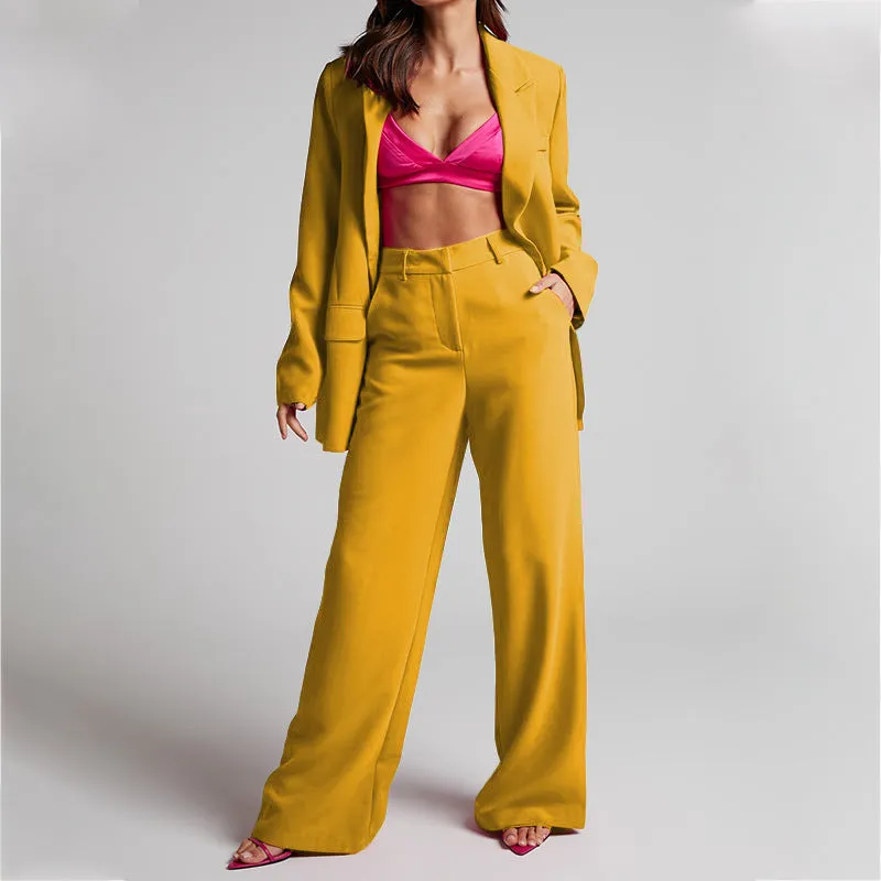 Spring Elegant Collared Long Sleeve High Waist Trousers Two Piece Set