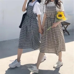 Tartan Spaghetti Strap Sleeveless Mid-length Dress Kawaii Academia Y2K Cottagecore Coquette Fairycore Dollette Princesscore