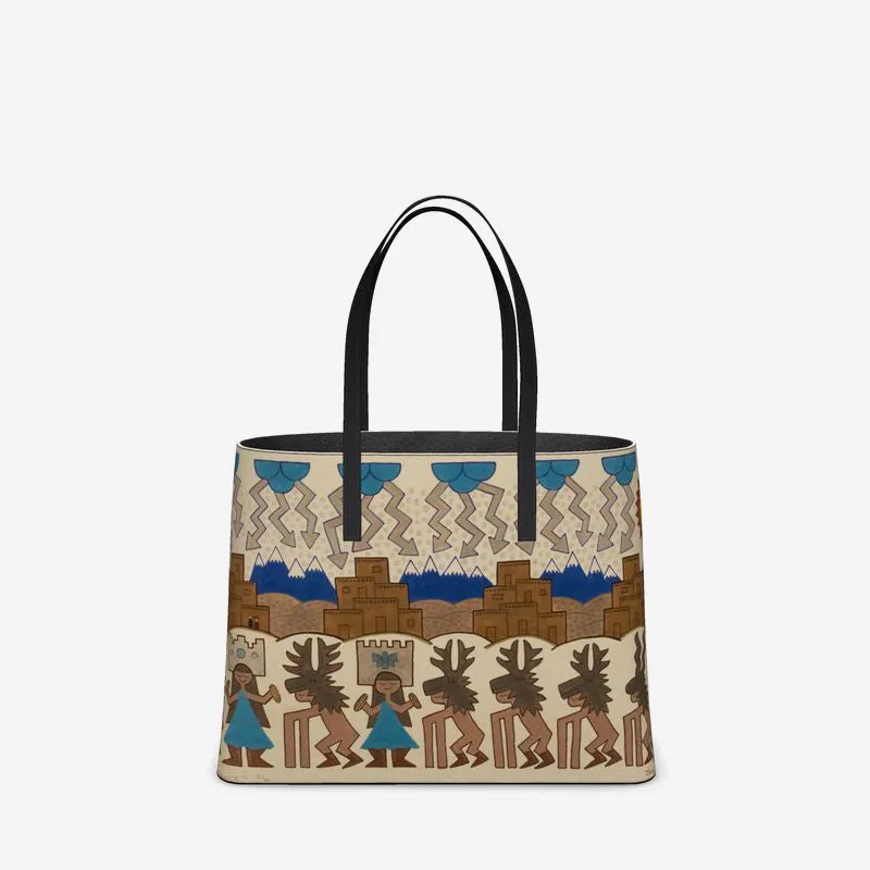 Winter Deer Dance Leather Tote