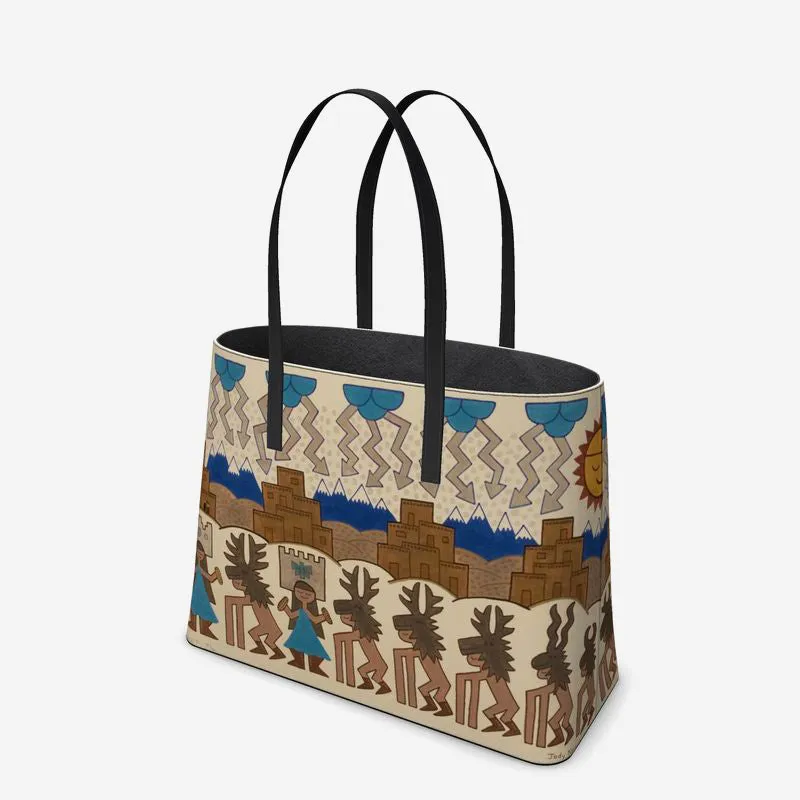 Winter Deer Dance Leather Tote