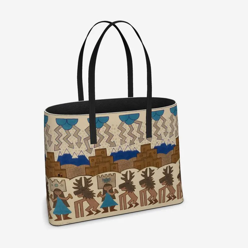Winter Deer Dance Leather Tote