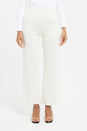 Women White High Waist Wide Leg Trouser