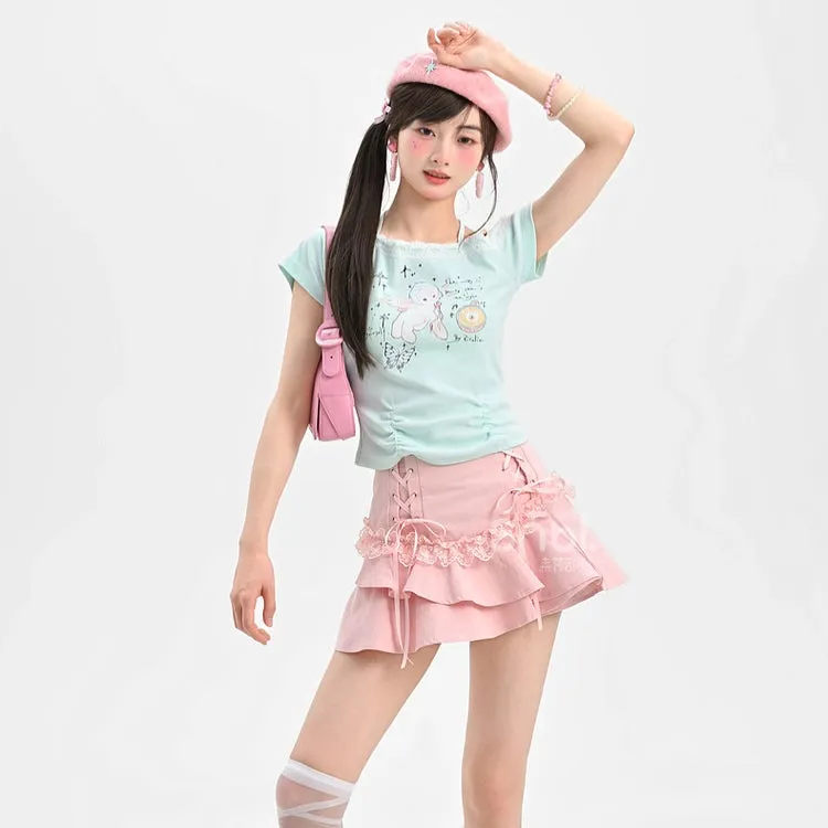 Y2K Style Pink High Waist Cake Skirt