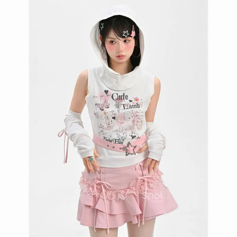 Y2K Style Pink High Waist Cake Skirt