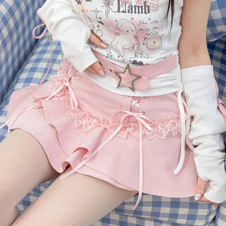Y2K Style Pink High Waist Cake Skirt