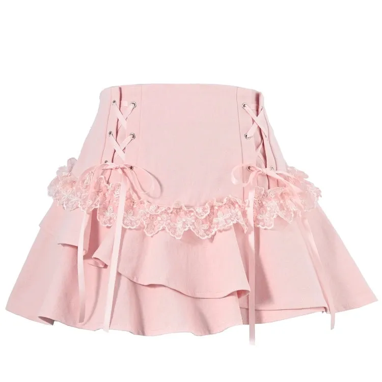 Y2K Style Pink High Waist Cake Skirt
