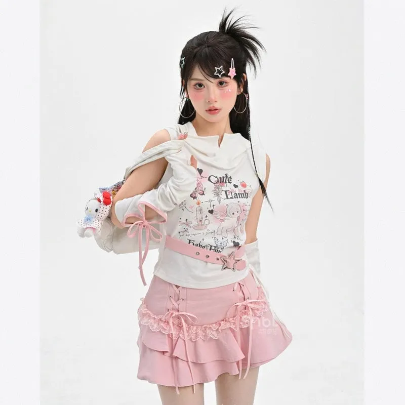 Y2K Style Pink High Waist Cake Skirt